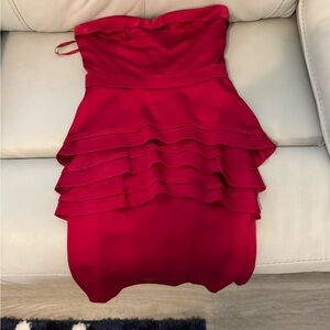 BCBGMaxAzria Strapless Layered Dress in Vibrant Red